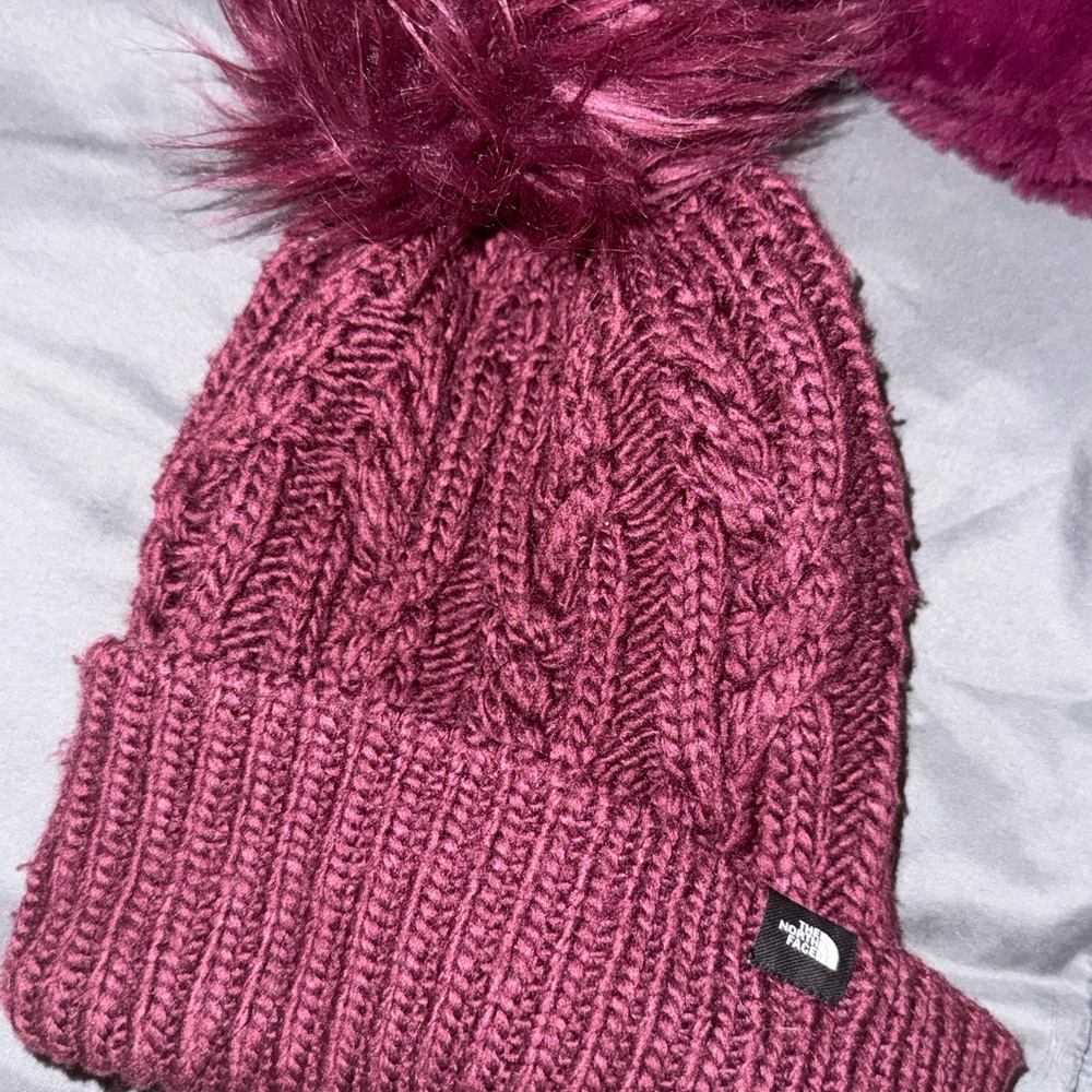 The North Face Maroon Cable Knit Beanie